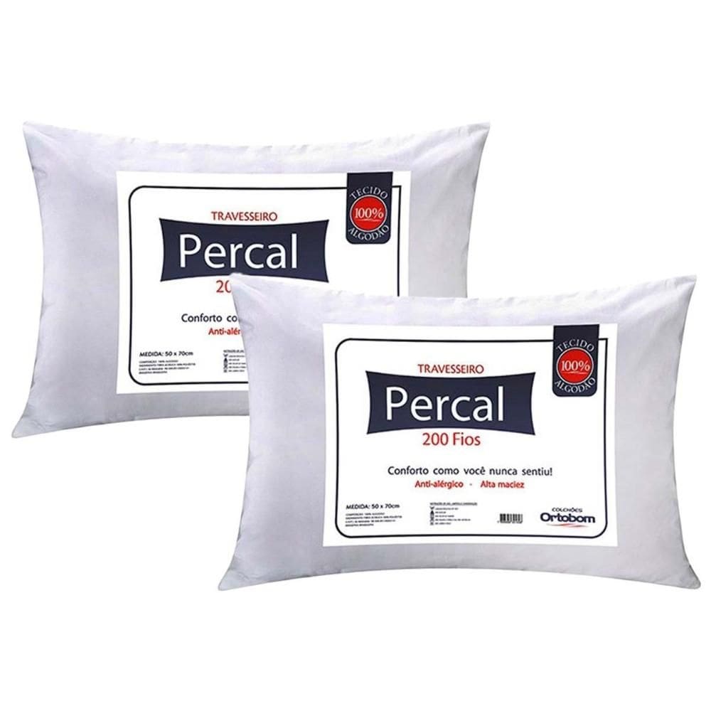 Travesseiro Fibras Siliconadas Plus Percal 200 Fios Kit c/ 2 Un 70x50x15 - Ortobom