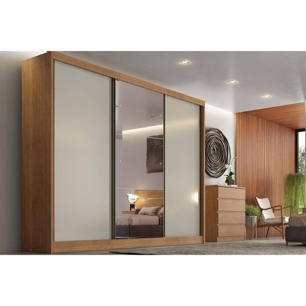 Guarda Roupa Casal 3 Portas (1 c/ Espelho) e 8 Gavetas Toulon/Sonetto Plus Cumaru/Fendi - Novo Horizonte