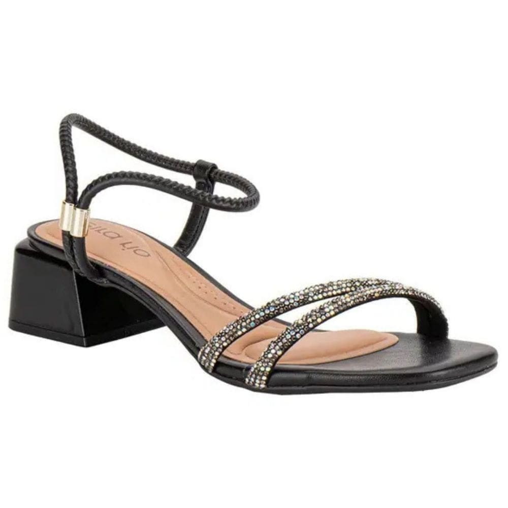 Sandália Beira Rio Casual Tiras Brilhantes Salto Bloco Baixo Feminina Preto