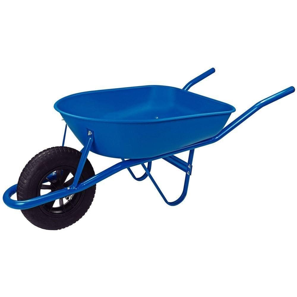 Carrinho De Mão Tramontina Com Caçamba Rasa Plástica Azul 50 L, Braço Metálico E Pneu Com Câmara