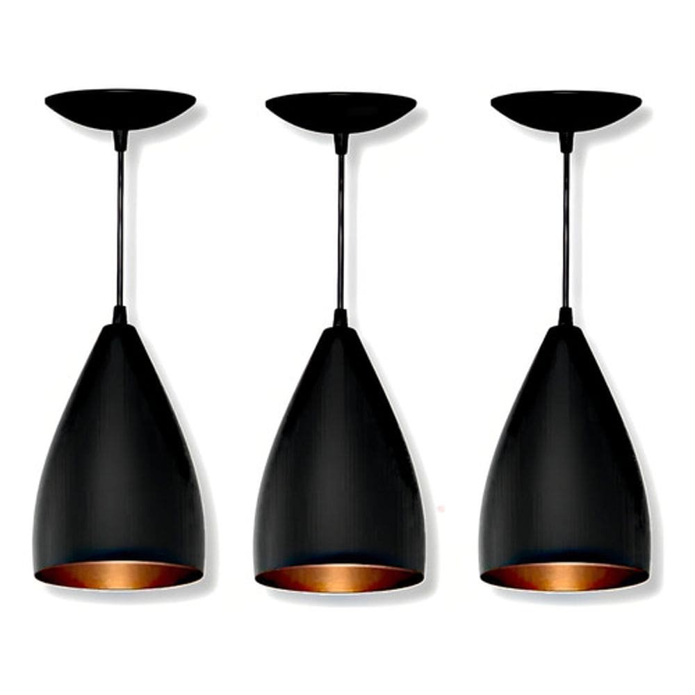 Kit 03 Pendentes Vegas Luminaria Lustre Bala Preto/Cobre JJB