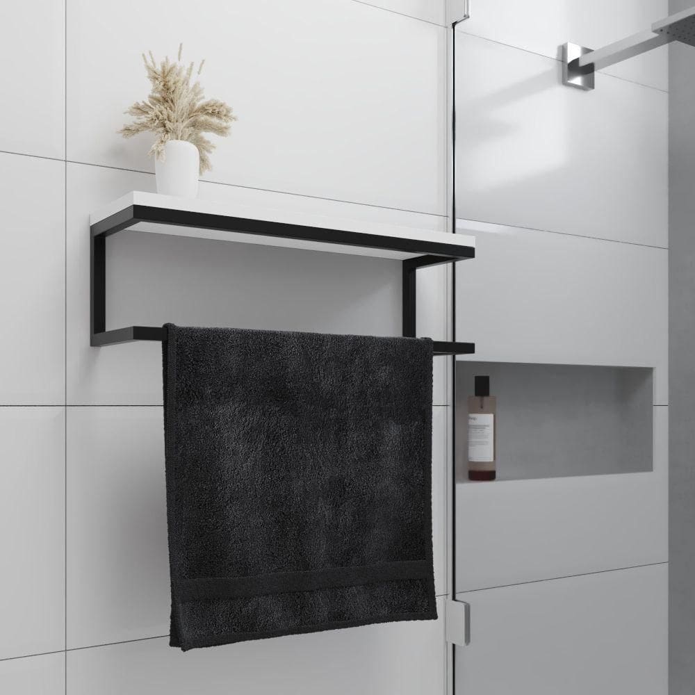 Toalheiro Para Banheiro Estilo Industrial Ita Preto E Prateleira Branca Preto