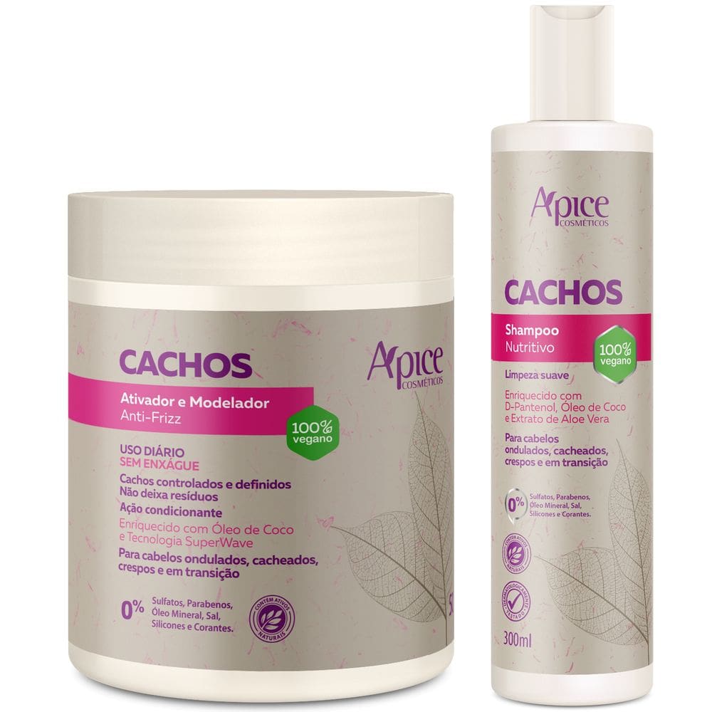 Kit Cachos Ativador 2pçs: Shampoo Cachos 300ml + Ativador Cachos 500gr