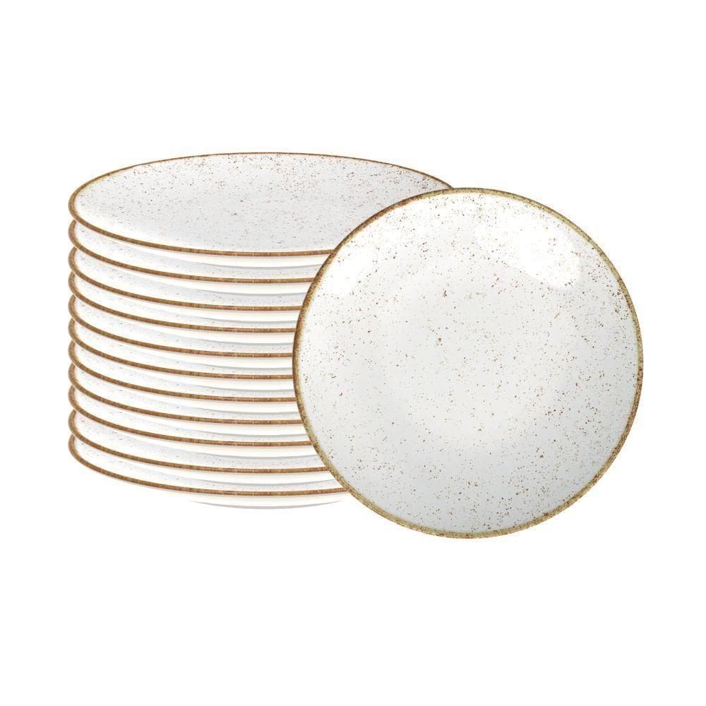 Conjunto De 12 Pratos Sobremesa Rústico Marrom Em Porcelana Decorada 21 Cm - Tramontina 96980010