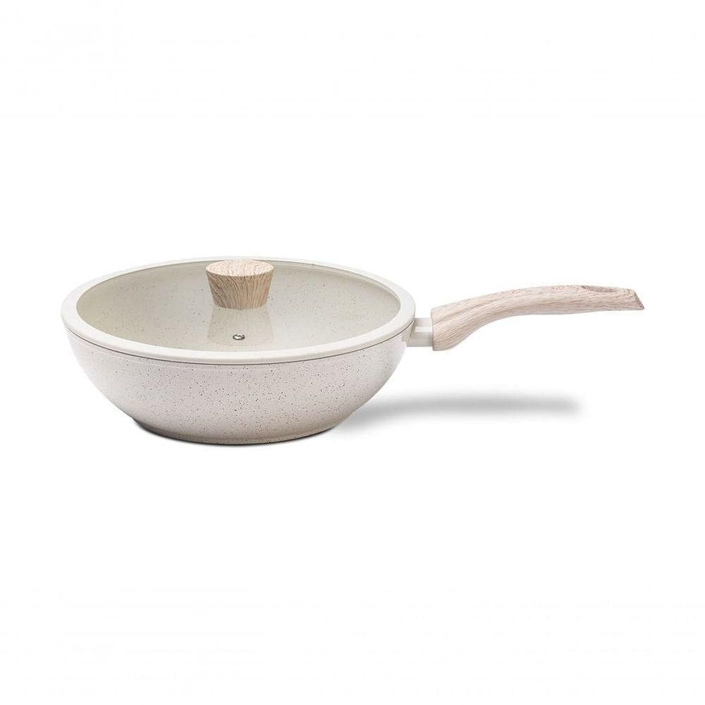 Wok Com Tampa Brinox Antiaderente Ceramic Life Sirius 28 Cm 3,4 L Com Indução Vanilla Vanilla