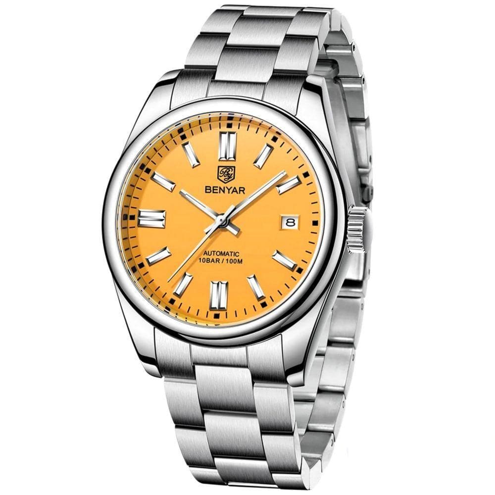 Relógio De Pulso Masculino Automático Em Aço Inoxidável Casual à Prova D\\` água Amarelo