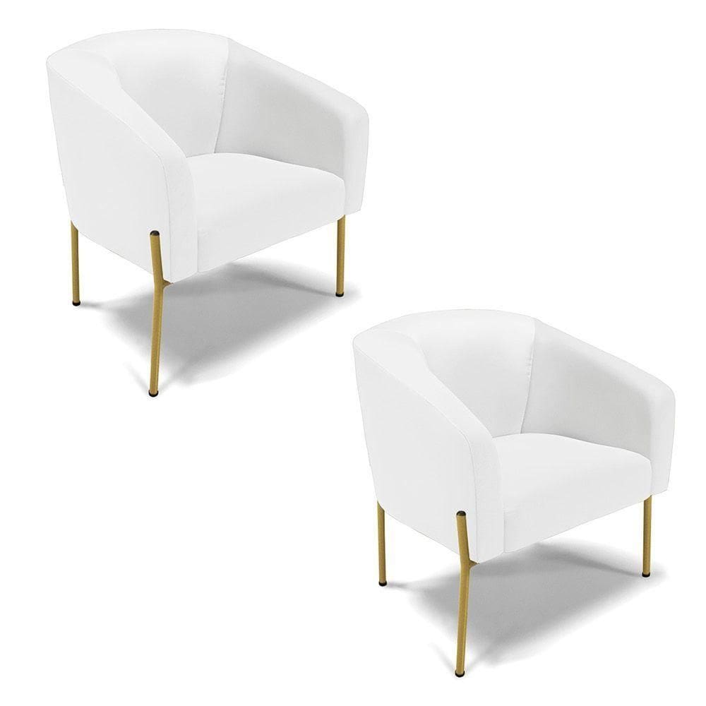 Cadeira Sala De Jantar Pé De Ferro Dourado Kit 2 Stella Sintético D03 - D`rossi Cor Branco