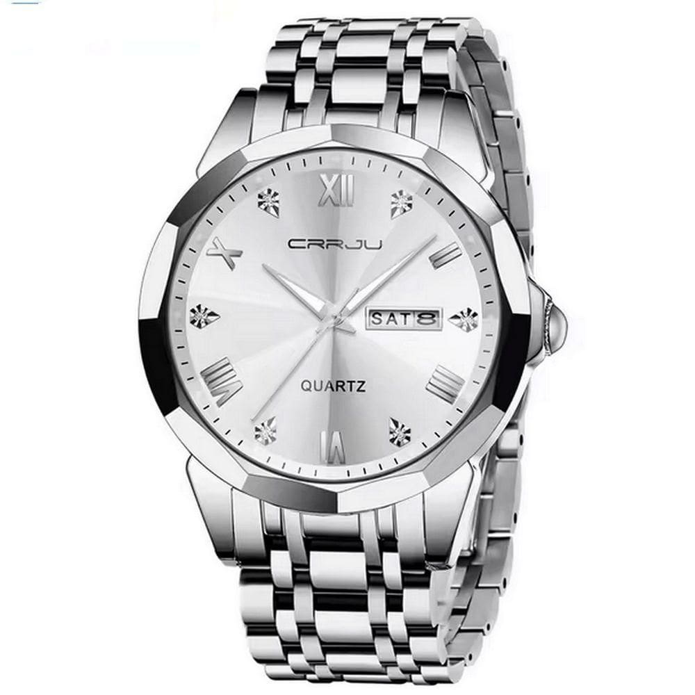Relógio Analógico Masculino De Quartzo Impermeável Em Aço Inoxidável Classico Branco
