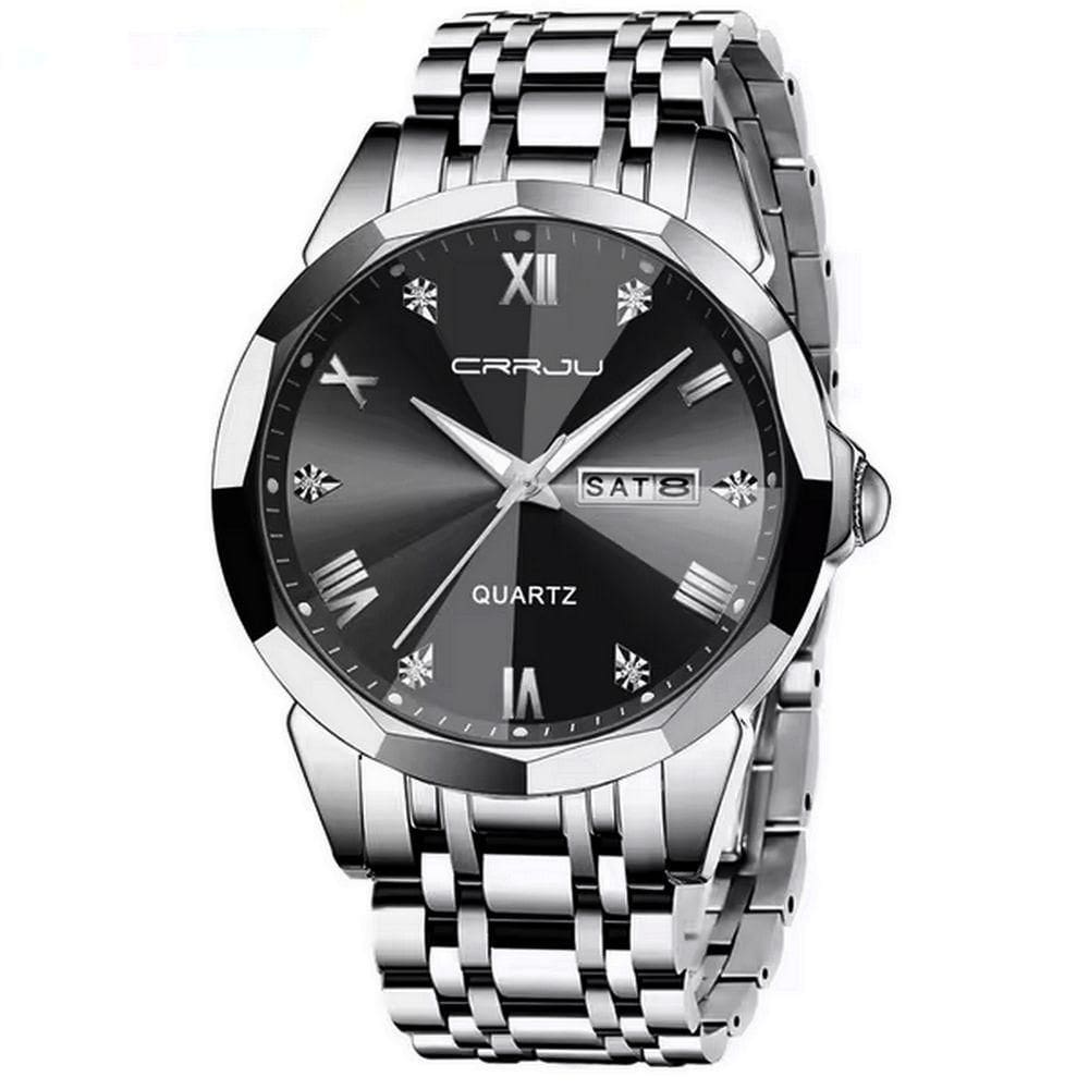 Relógio Analógico Masculino De Quartzo Impermeável Em Aço Inoxidável Classico Preto