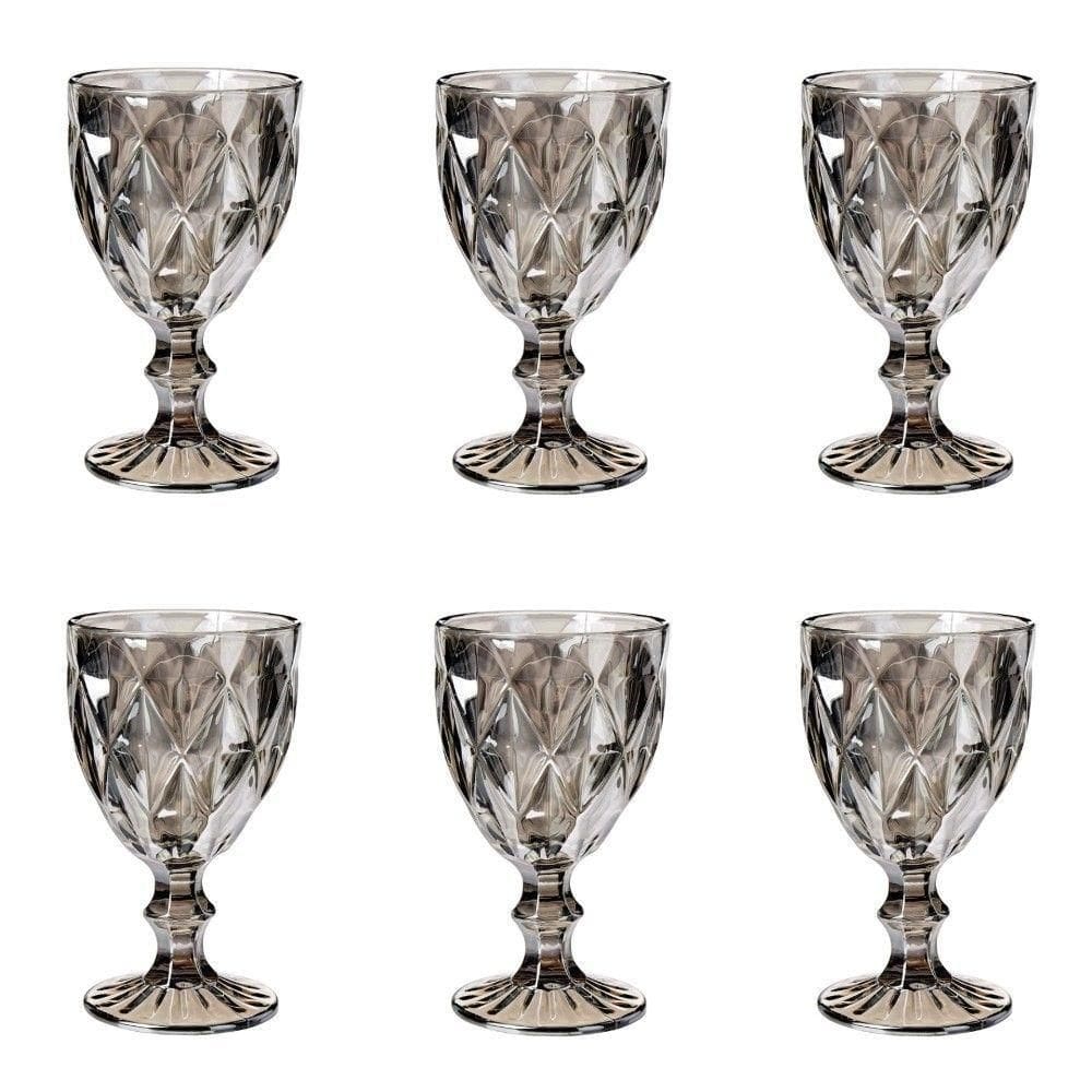 Conjunto De Taças De Vidro Para água 6 Peças 325 Ml Diamonds Cinza Metalizado Lyor