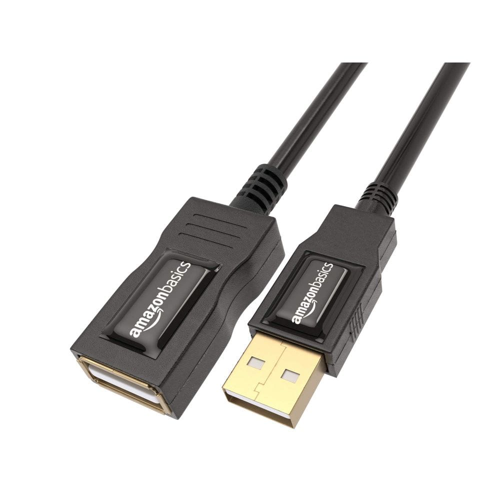 Cabo de extensão USB-A 2.0 Amazon Basics, pacote com 2 unidades de 3,3 pés, preto