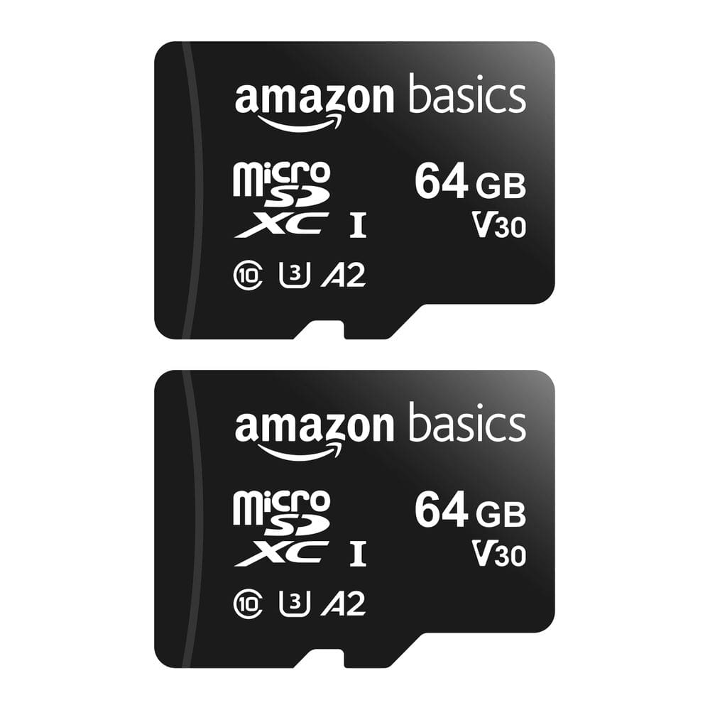 Cartão de memória Amazon Basics microSDXC 64GB com adaptador, pacote com 2