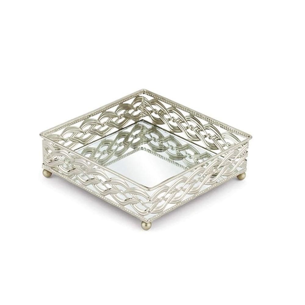 Bandeja Espelhada Quadrada Francesa Prata 16cm X 16cm - Mek