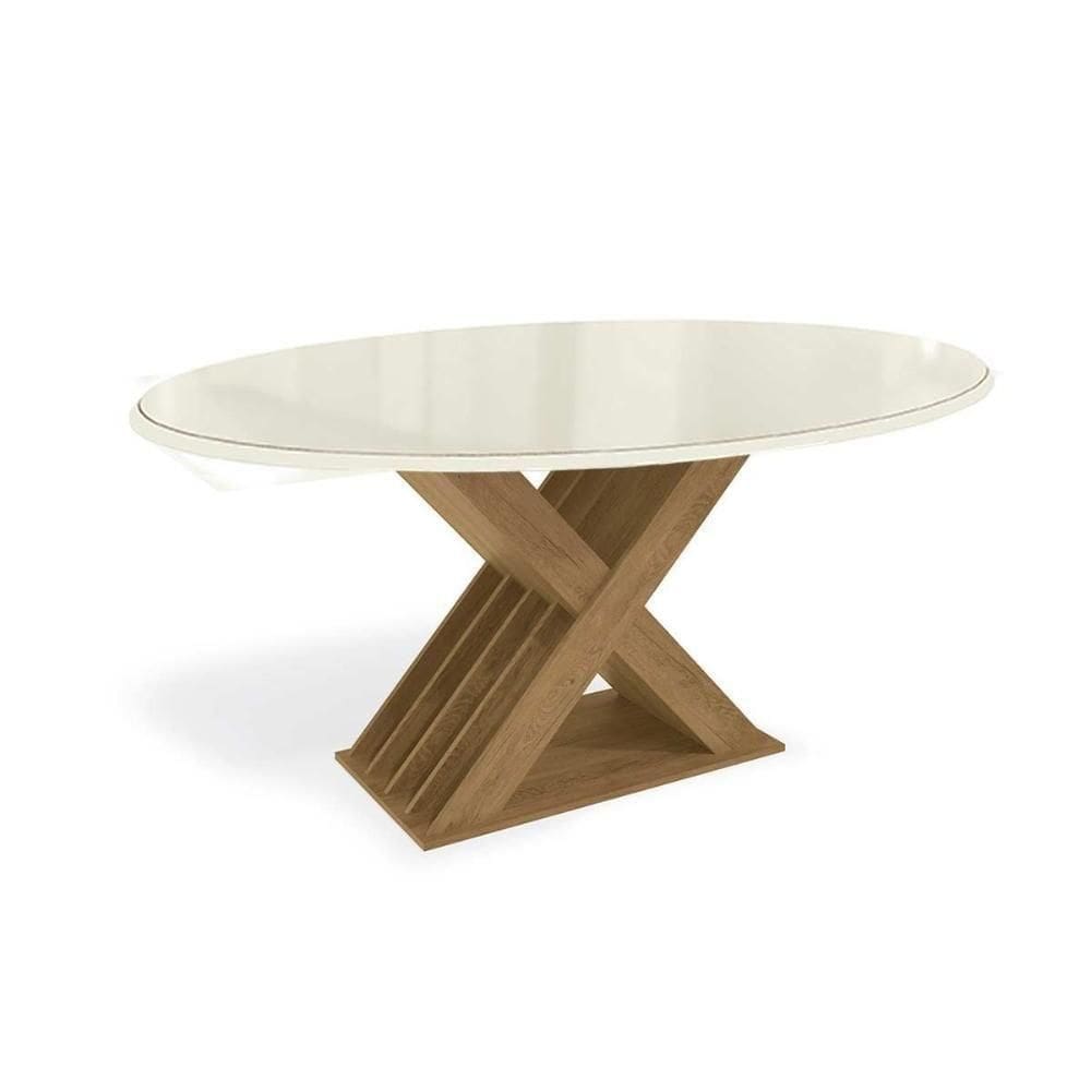 Mesa De Sala Jantar Graviola + Tampo Com Vidro 180x105cm Freijó off White