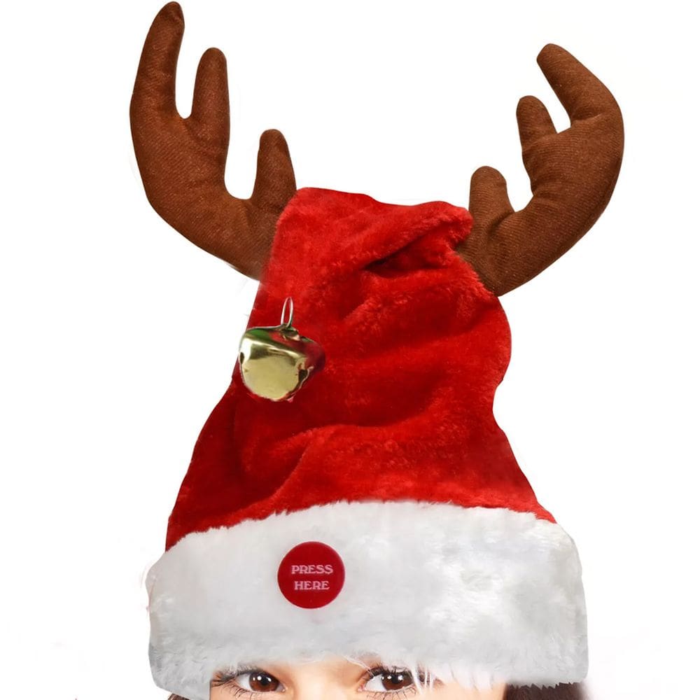 Gorro Natal Musical Orelhas Rena Se Movimenta Toca Musica Natalino Chapeu Premium Fantasia Presente