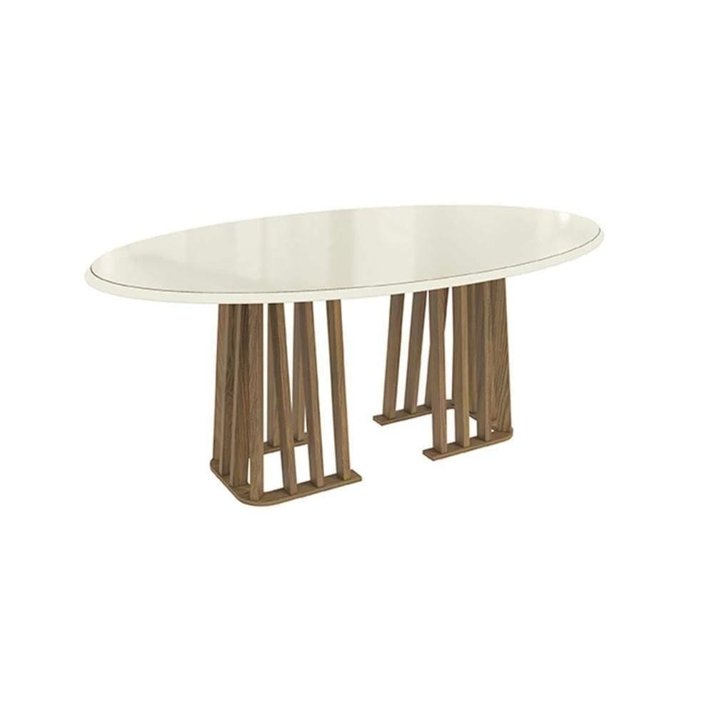 Mesa De Sala Jantar Alteia + Tampo Com Vidro 180x105cm Nogueira off White
