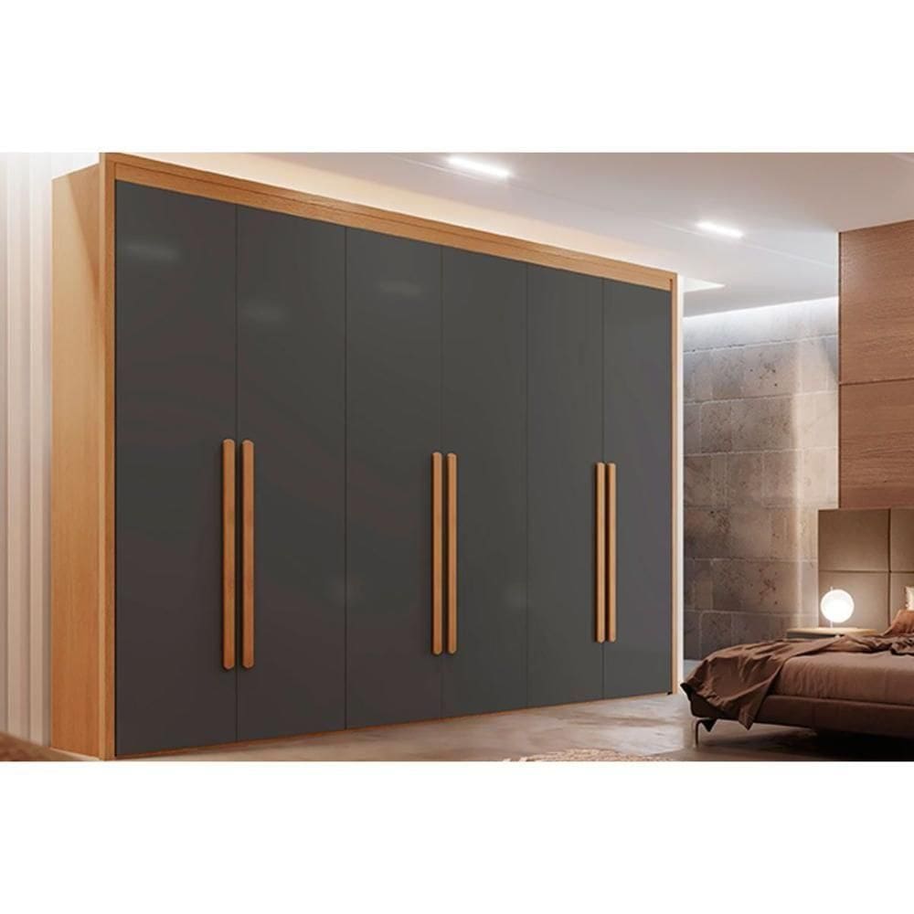 Guarda Roupa Casal 6 Portas E 6 Gavetas Creta Naturale-grafite Rufato