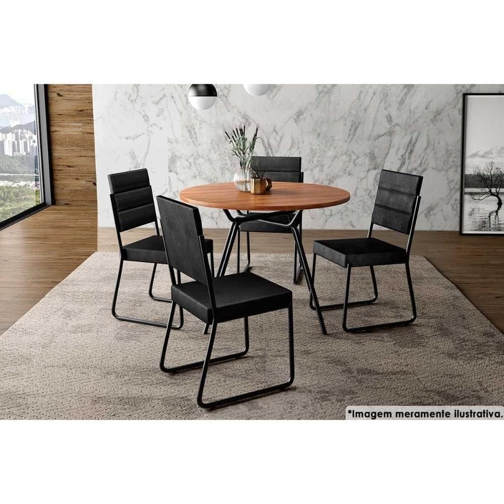 Sala De Jantar 1588 Aço com Tampo 100cm E 4 Cadeiras 1736 Preto Carraro
