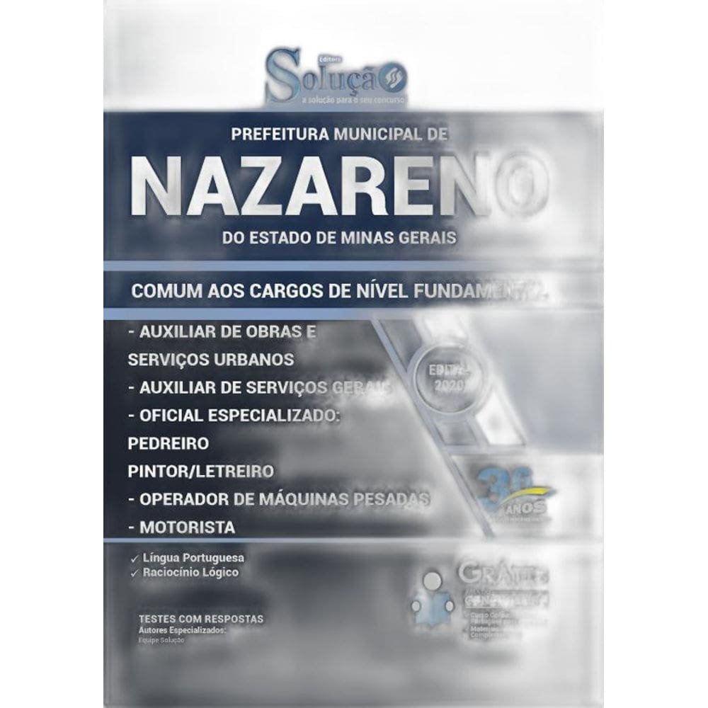 Apostila Prefeitura Nazareno Mg - Cargos Nível Fundamental
