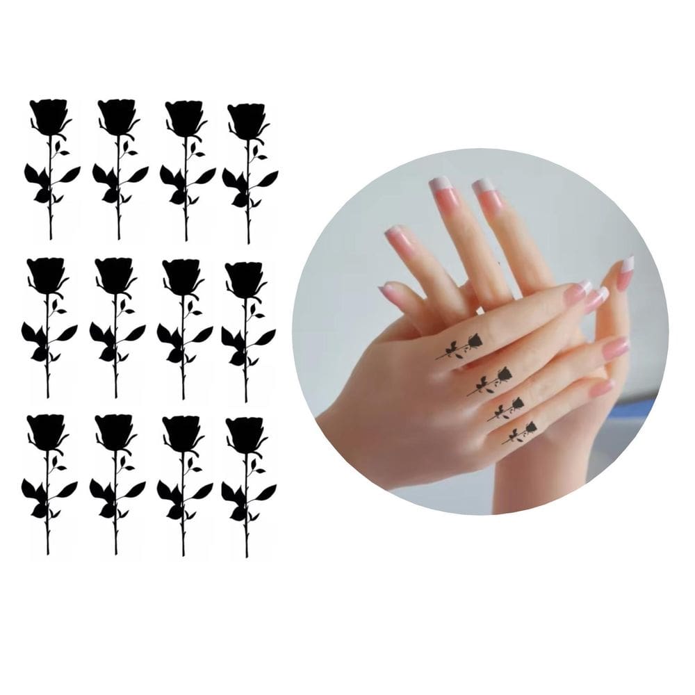 Tatuagens Temporárias 12 Rosas Pretas Delicadas Modelo