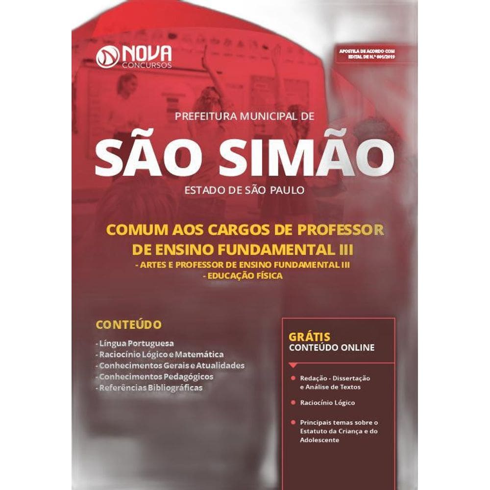 Apostila São Simão SP 2019 Professor Artes Educação Física