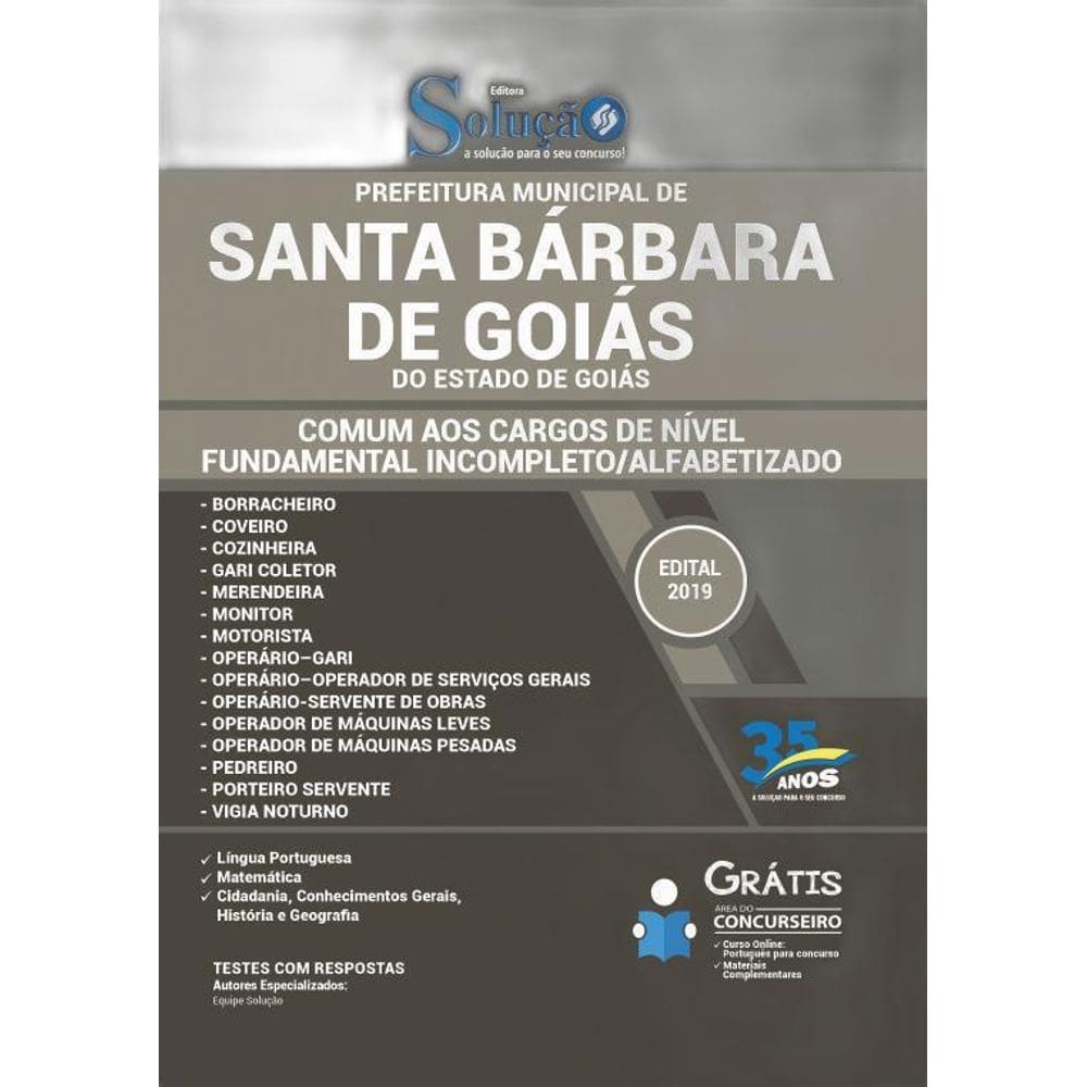 Apostila Santa Bárbara De Goiás Go - Motorista E Operário
