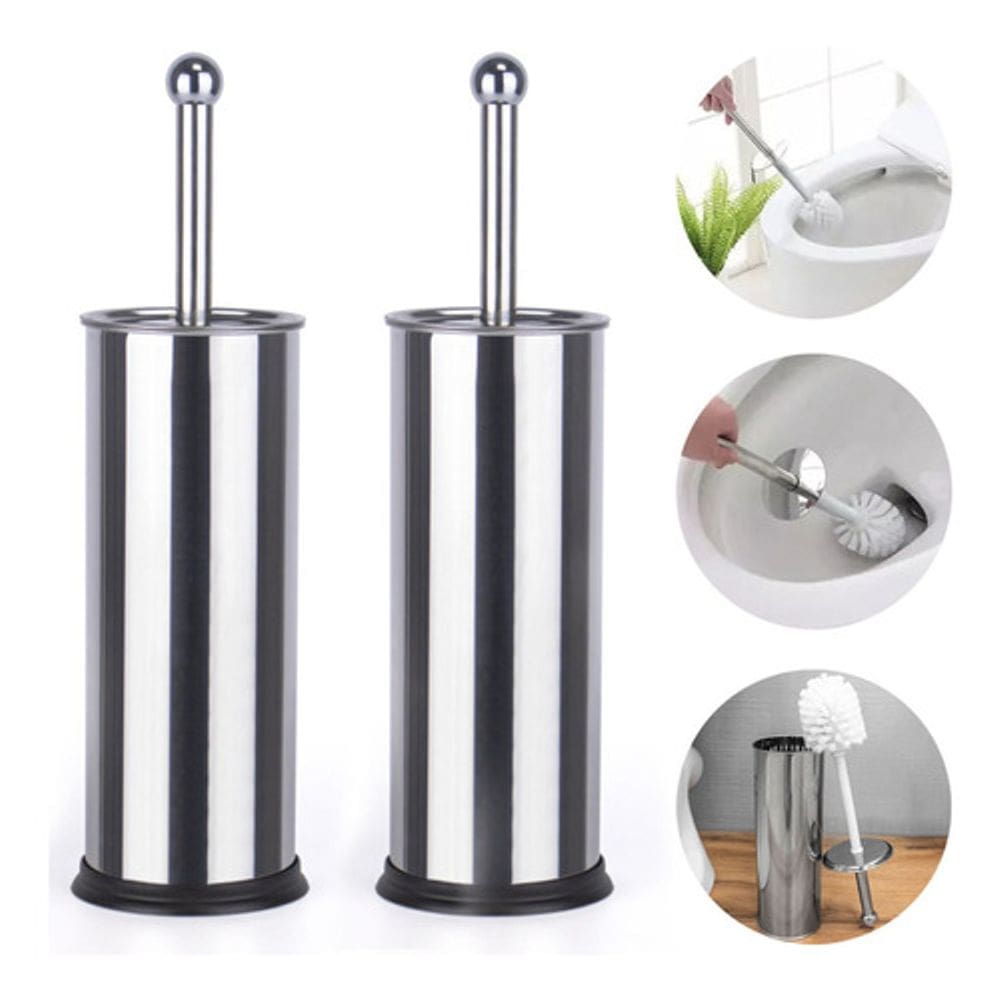 Kit 2 Escovas Sanitária Vaso Aço Inox Suporte Banheiro