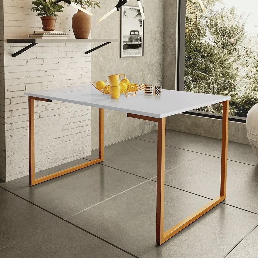 Mesa De Jantar Steel Estilo Industrial Pés De Aço 120x80cm Cobre/branco