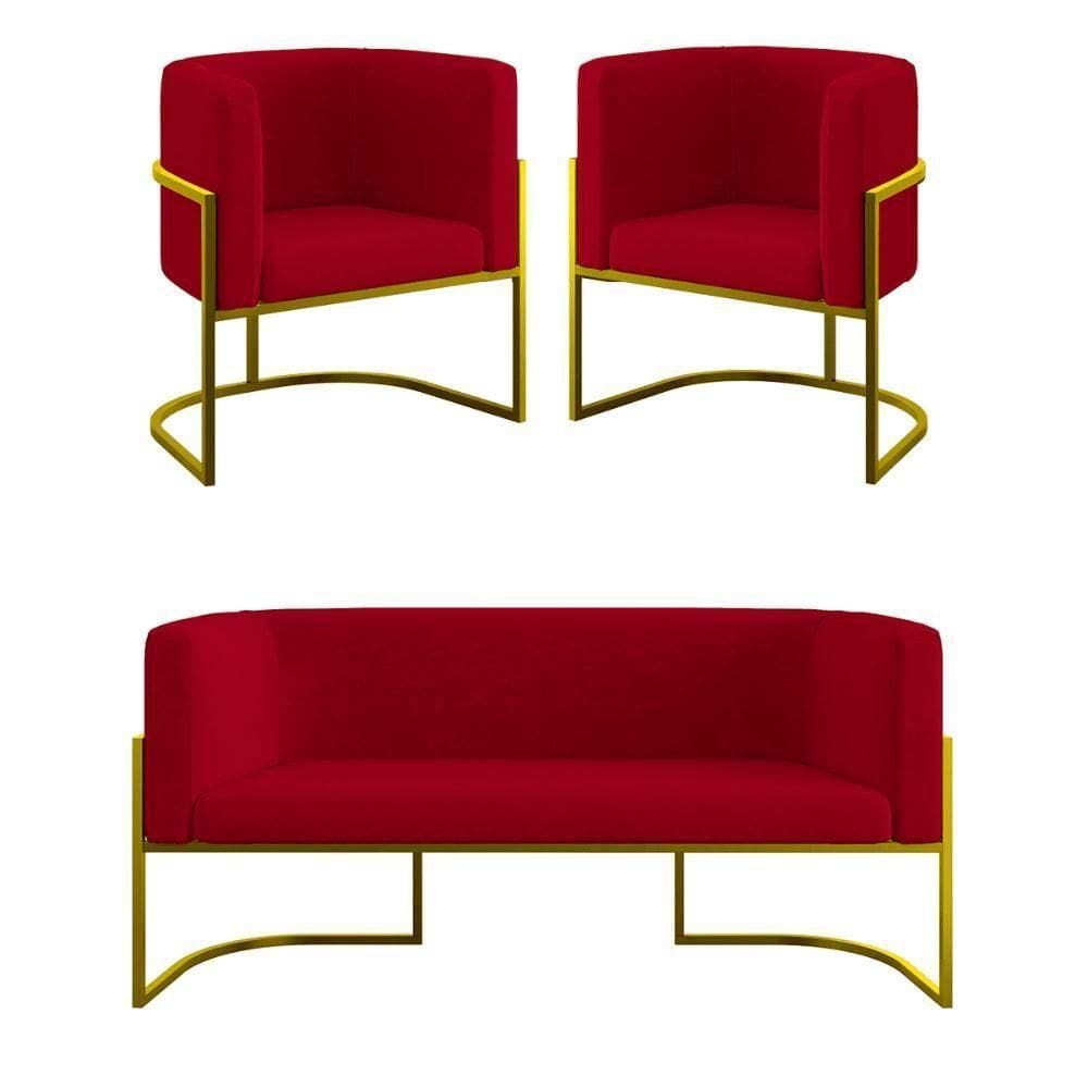 Kit Sofá 2 Lugares + 2 Poltronas Para Recepção Balaqui Vermelho