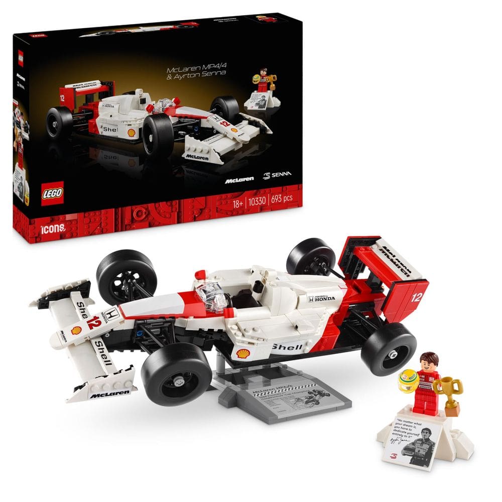 Construindo ícones LEGO de brinquedo McLaren MP4/4 e Ayrton Senna