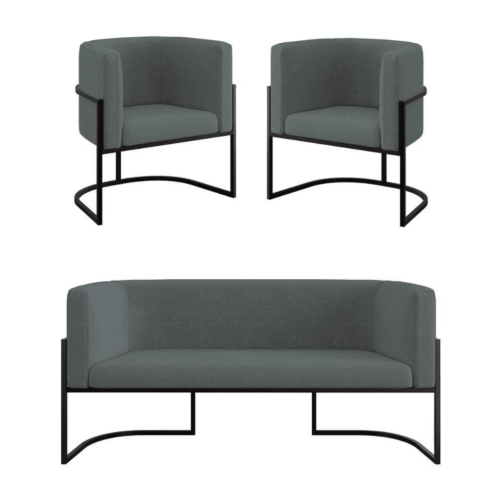 Kit Sofá 2 Lugares + 2 Poltronas Para Recepção Balaqui Cinza