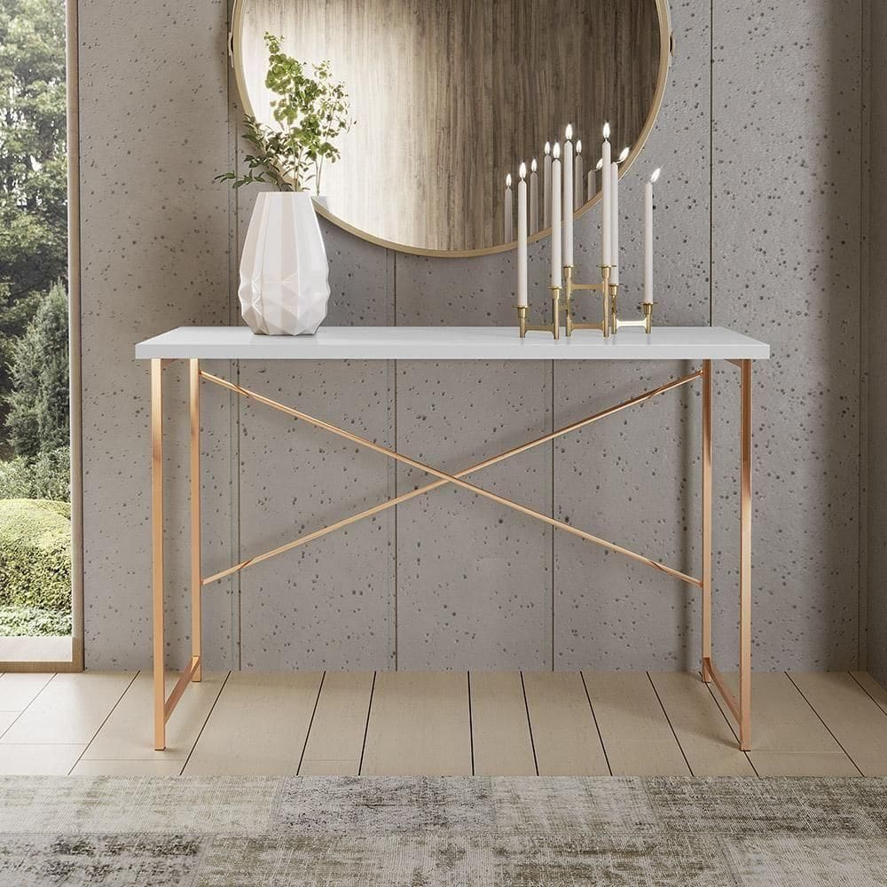 Aparador Steel 76 Cm Estilo Industrial Com Pés Em Aço Cobre/branco