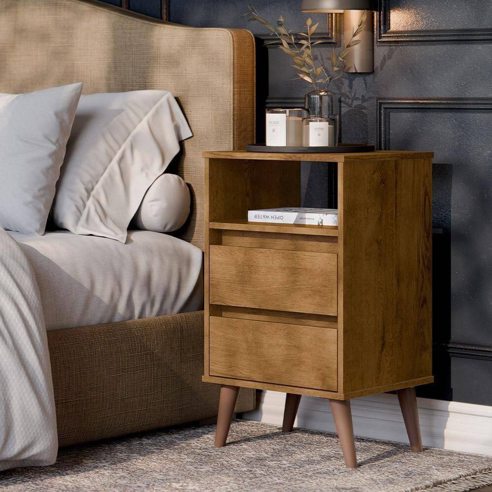 Mesa De Cabeceira Roma Quarto Com 2 Gavetas Freijo