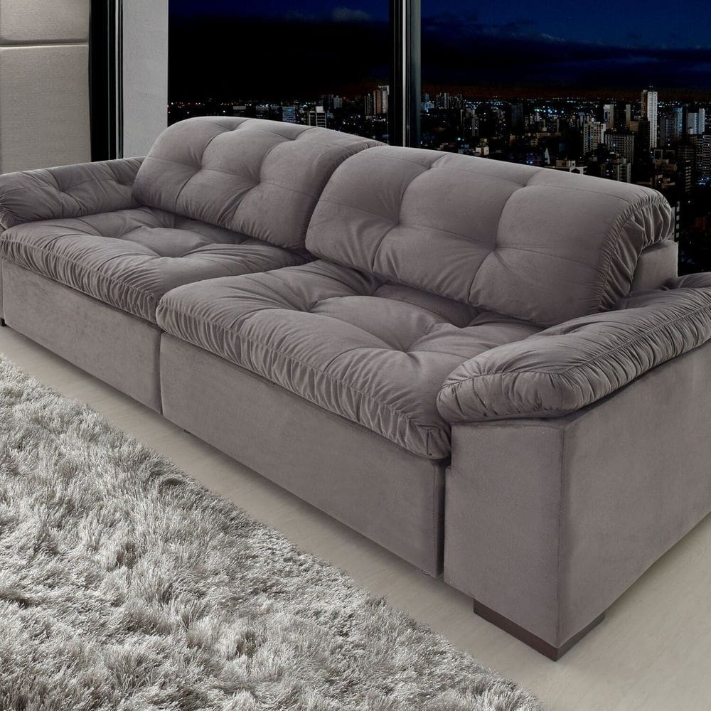 Sofá Retrátil e Reclinável 2 Lugares 220 Cm Pérola Veludo Cinza