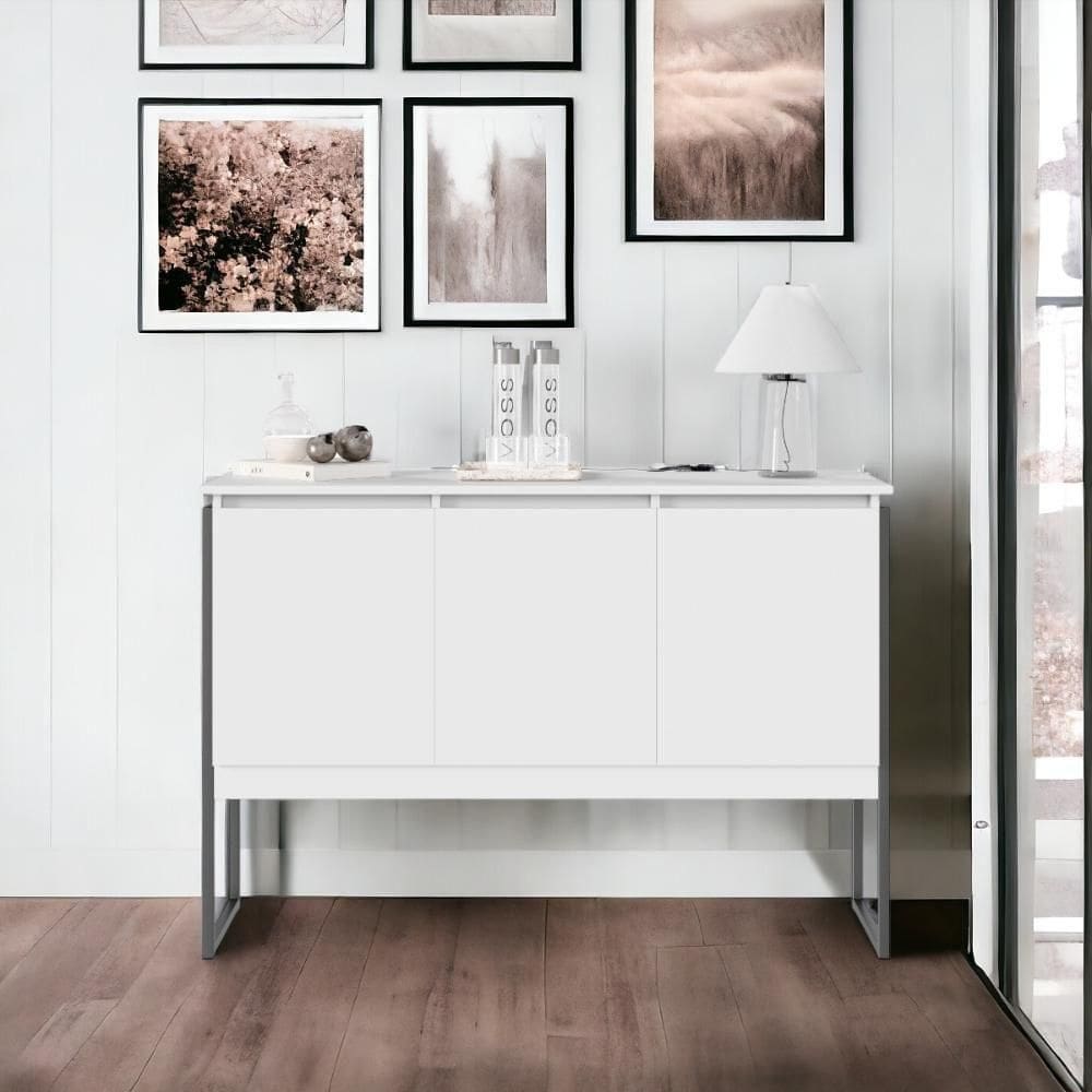 Aparador Buffet Com 3 Portas Bari Branco Preto