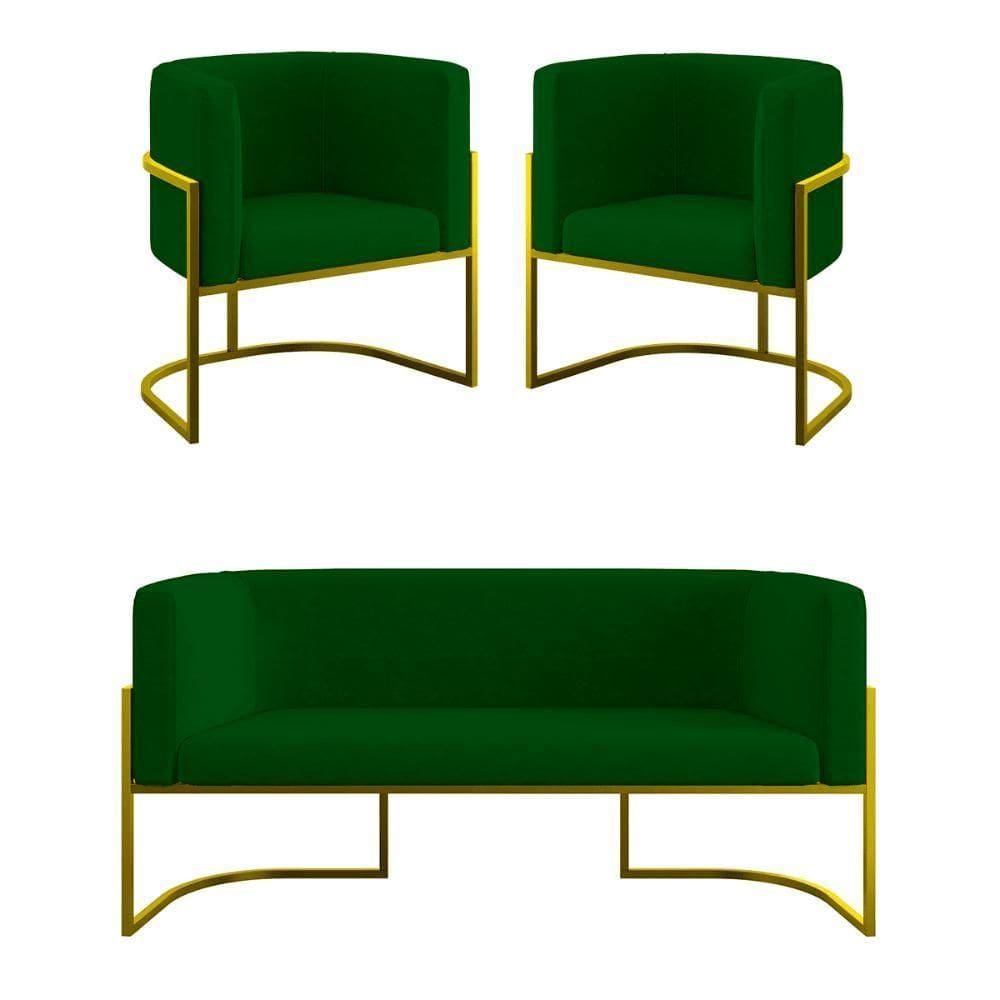 Kit Sofá 2 Lugares + 2 Poltronas Para Recepção Balaqui Verde