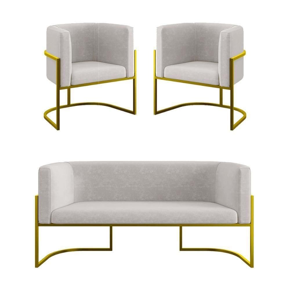 Kit Sofá 2 Lugares + 2 Poltronas Para Recepção Balaqui Bege