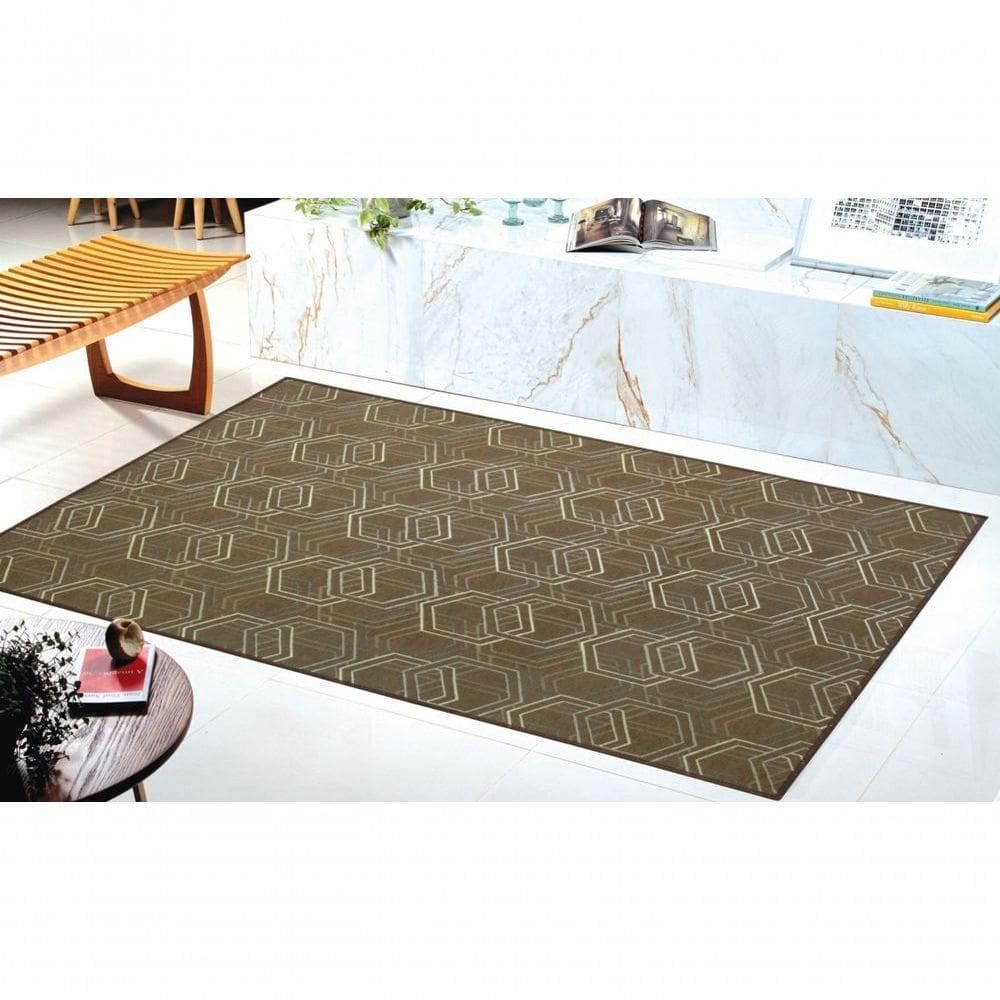 Tapete Sala Quarto Aveludado Premium 3d Base Antiderrapante 1,50x2,00 Marrom Tabaco Hb-13