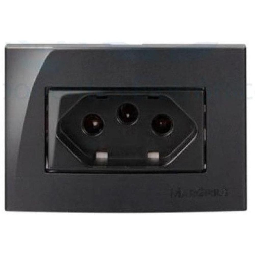 Tomada De Embutir Em Móveis Margirius 10A 2P+T Preta Sleek