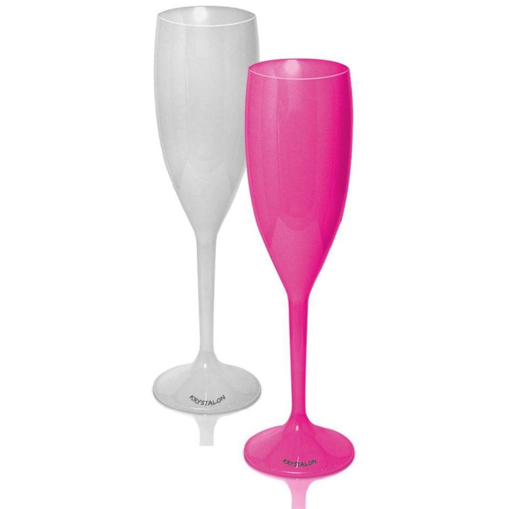Jogo Taça De Champagne Krystalon Acrílico Branco Rosa 2 Un