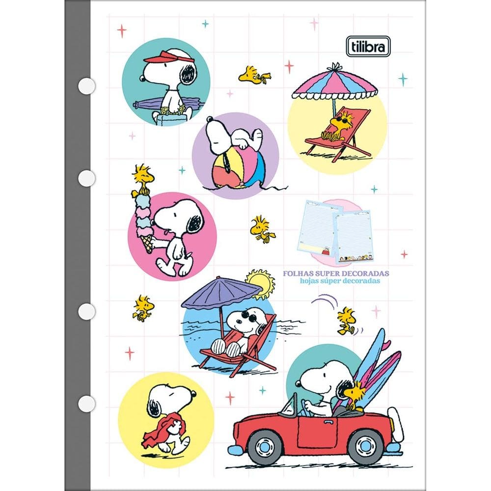 Refil Caderno Argolado Colegial c/ Adesivos (SNOOPY) Tiliflex 80 Folhas - Tilibra