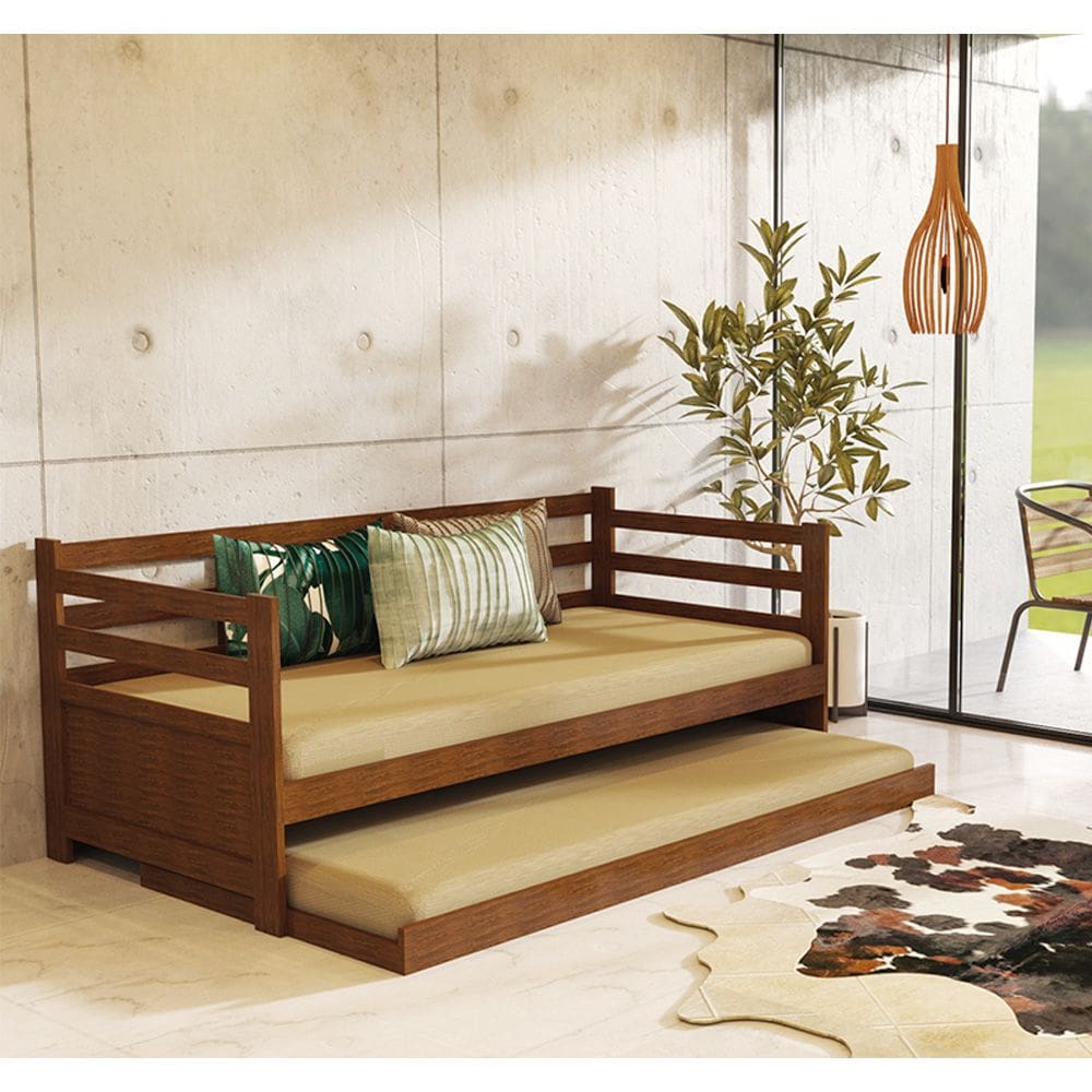 Sofá Cama em Madeira Rústica Enjoy - Imbuia