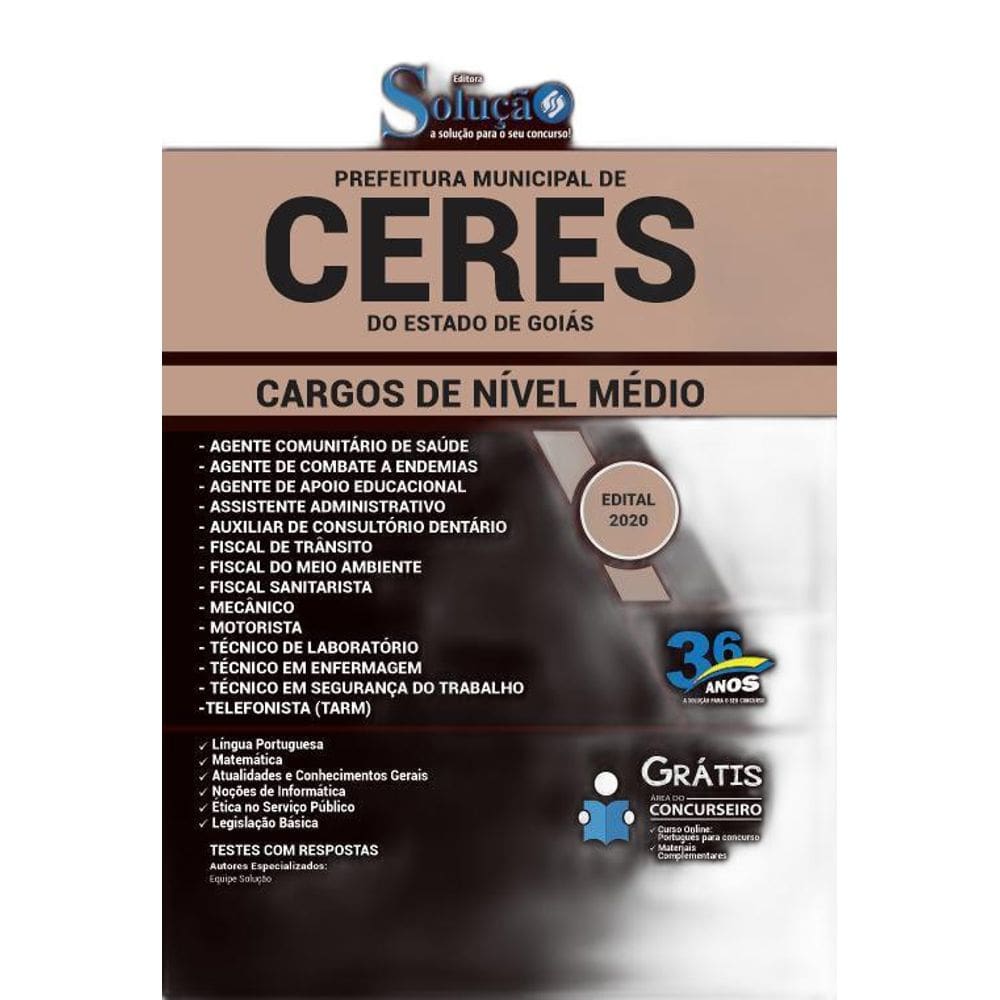Apostila Prefeitura Ceres Go - Cargos De Nível Médio