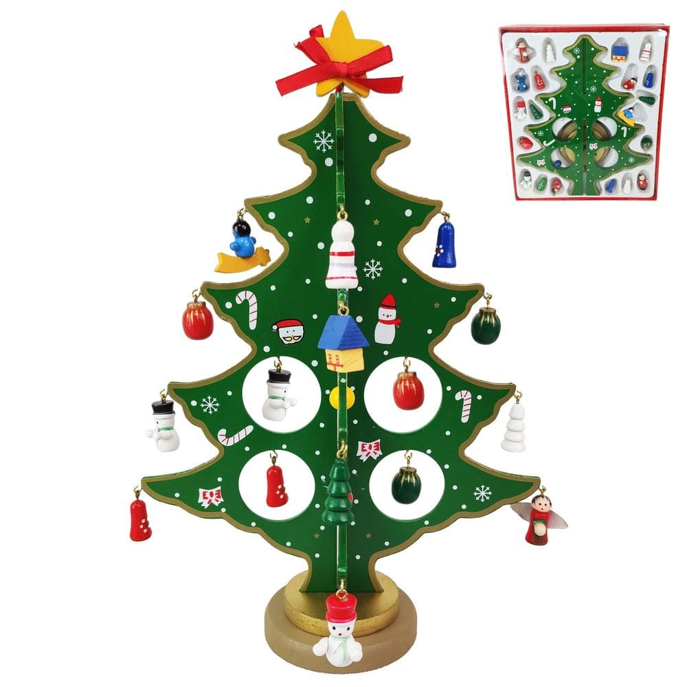 Mini Arvore de Natal 3D Madeira com Enfeites Natalino Papai Noel Boneco de Neve Casa Ornamentação Pinheiro Presentes Decoração Mesa Sala