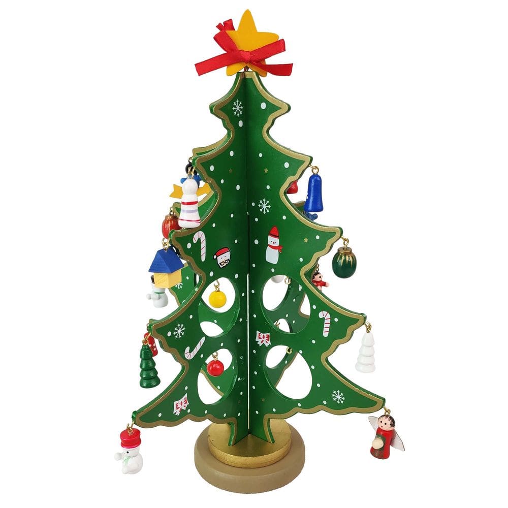 Mini Arvore de Natal 3D Madeira com Enfeites Natalino Decoração Mesa Sala Casa Ornamentação Papai Noel Boneco de Neve Pinheiro Presentes