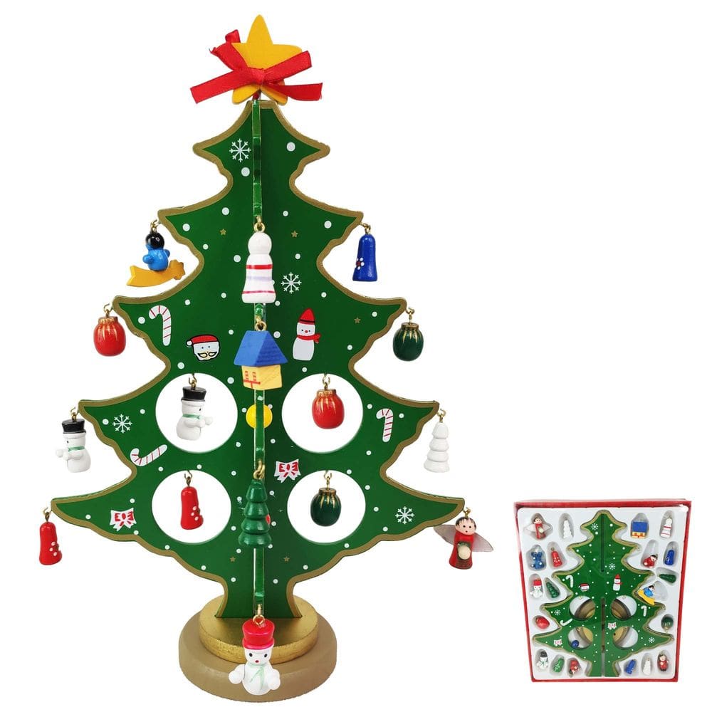 Mini Arvore de Natal 3D Madeira com Enfeites Natalino Decoração Mesa Sala Papai Noel Boneco de Neve Pinheiro Presentes Casa Ornamentação