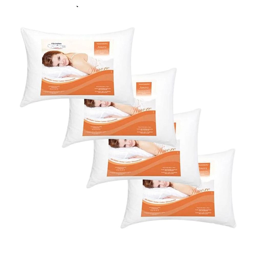 Kit 4 Travesseiros 100% Poliéster Amore Ortobom 50x70x20