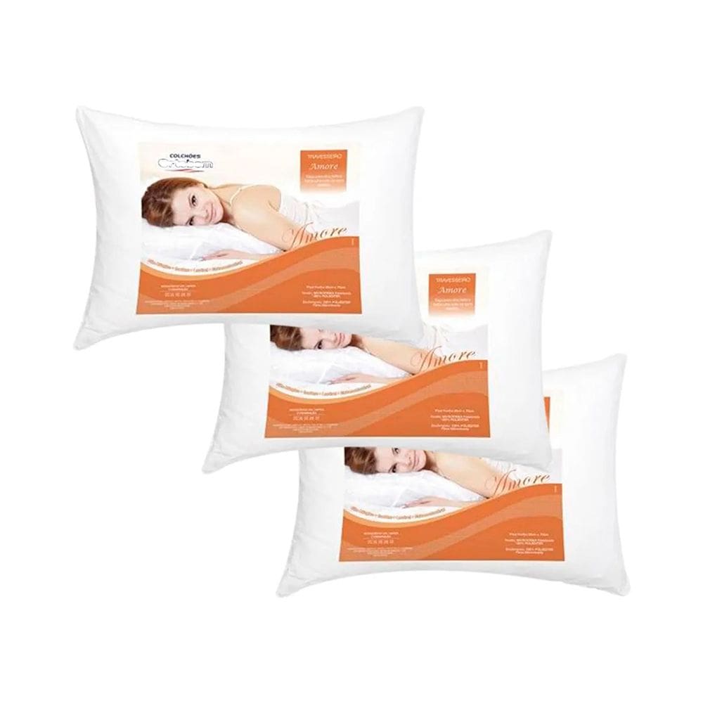 Kit 3 Travesseiros 100% Poliéster Amore Ortobom 50x70x20