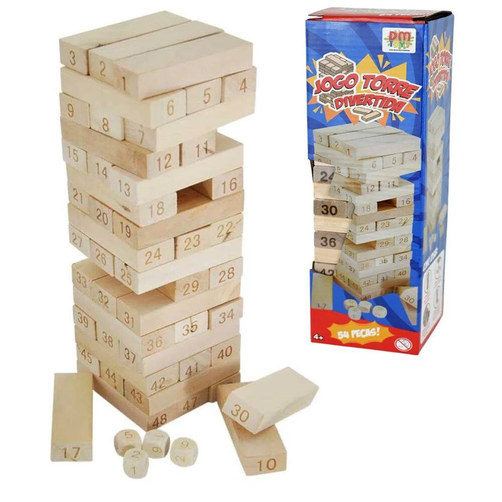 Jogo Caiu Perdeu Torre Madeira Equilíbrio Brinquedo Dm Toys
