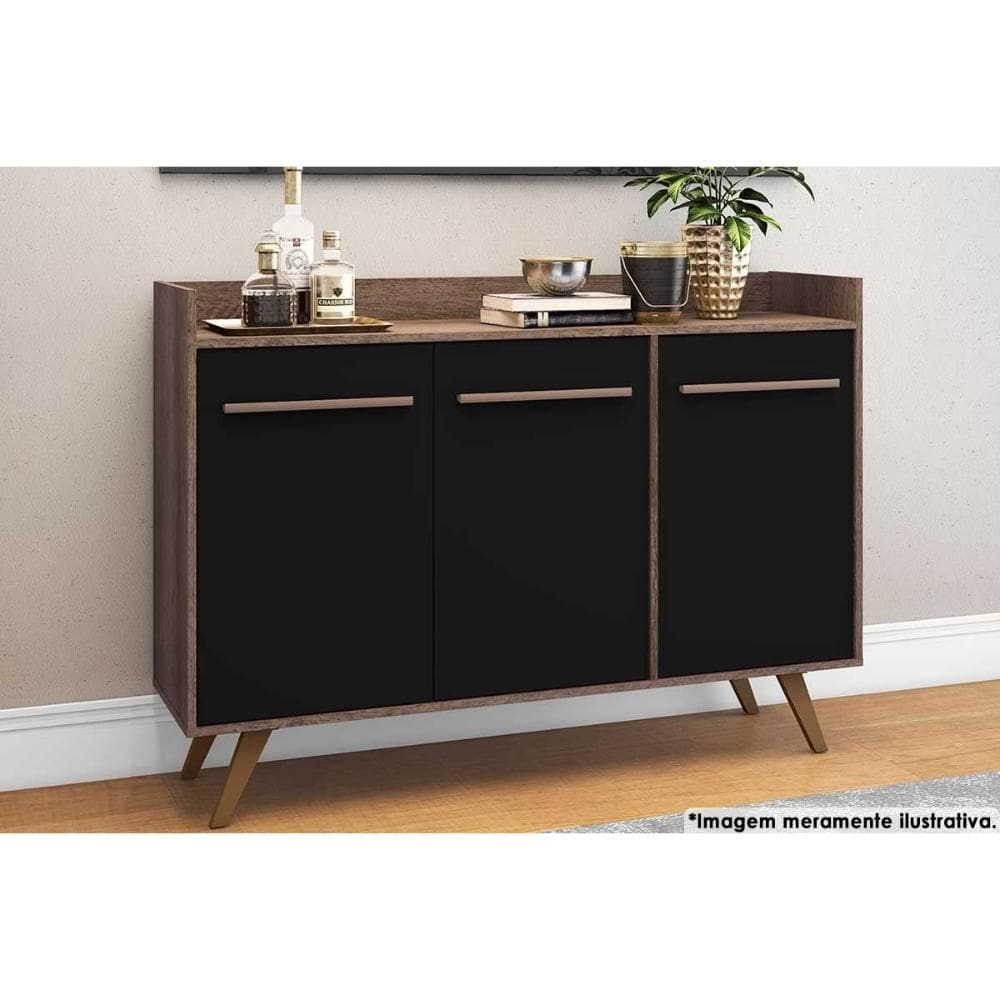 Buffet de Sala Jantar RT3134 3 Portas Rustico/Preto - Movelbento